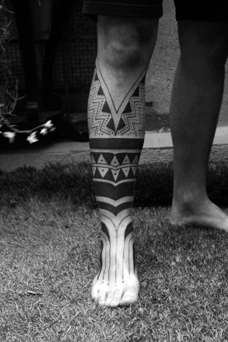Man With Lower Leg Lines Blackwork Tattoo