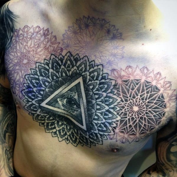 Man With Mandala Illuminati Tattoo On Chest