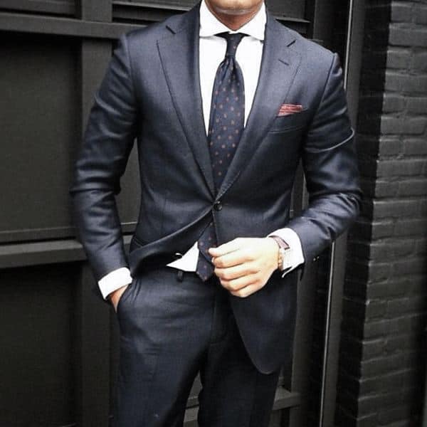 Man With Navy Blue Suit Fashionable Style Look