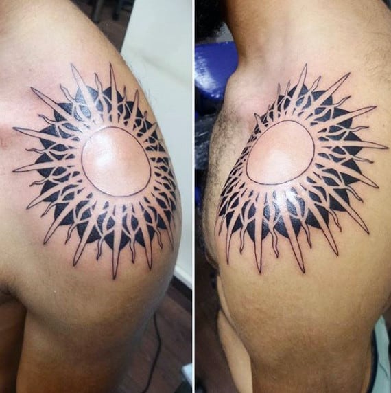 Man With Negative Space Circle Sun Tattoo Design