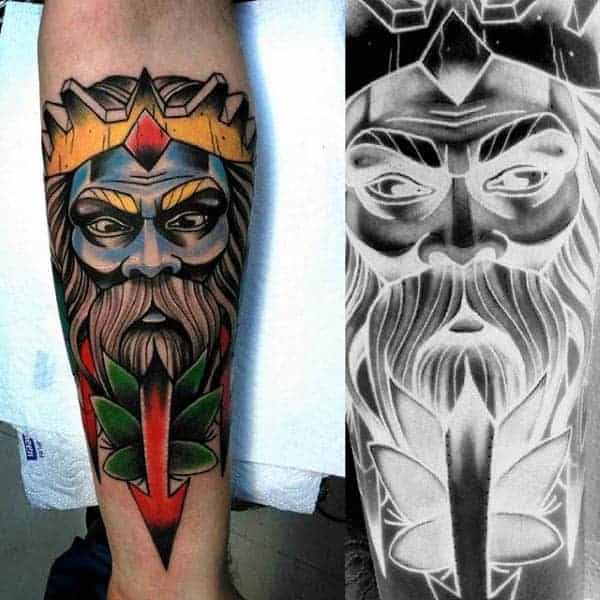 man-with-neo-traditional-beast-man-tattoo-on-forearm