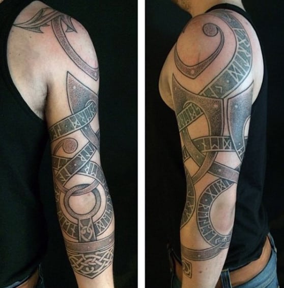 Man With Norse Rune Full Arm Tattoo