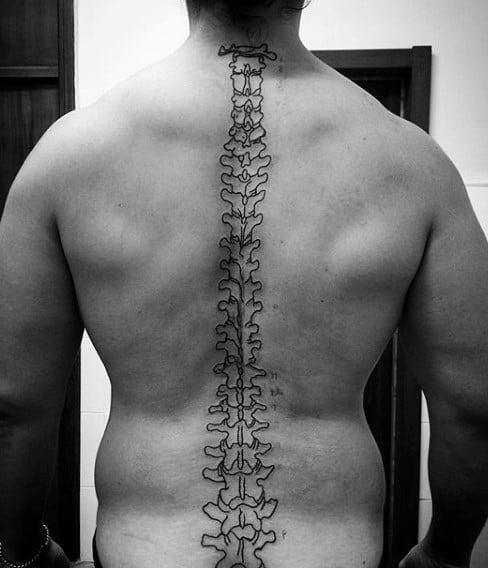 Man With Outline Bones Spine Tattoo