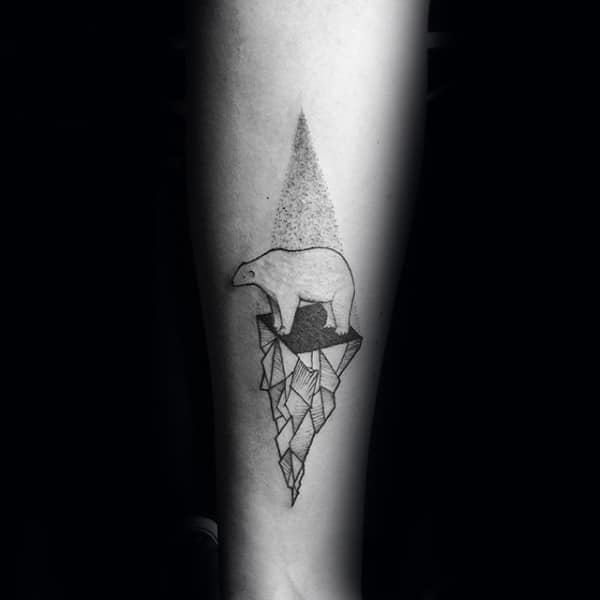 Man With Polar Bear Standing On Ice Forearm Tattoo
