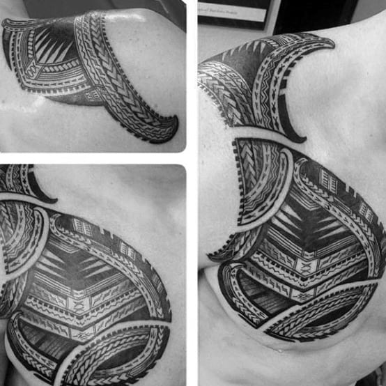 Man With Polynesian Tribal Tattoo Design On Chest