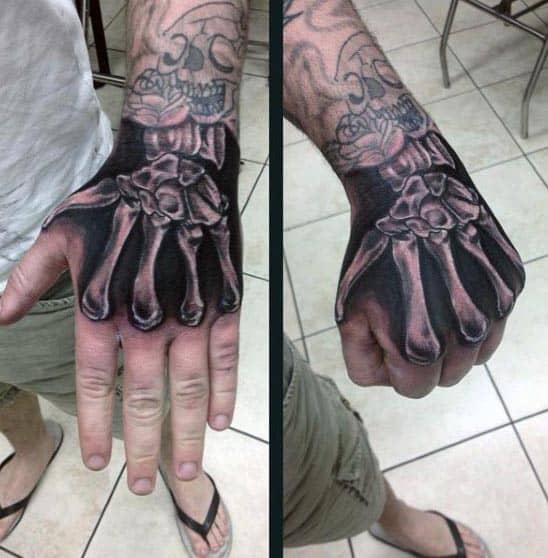 Man With Realistic Bone Hand Tattoo X Ray Design