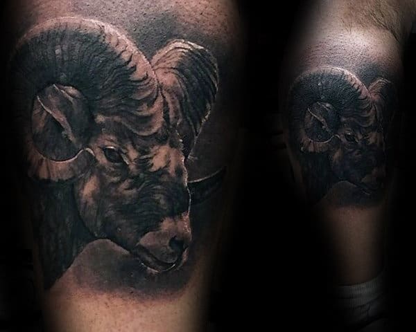 Man With Realistic Ram Leg Calf Tattoo