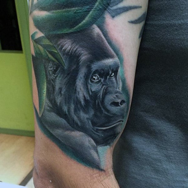 Man With Realistic Shaded Ape Animal Lower Arm Tattoo