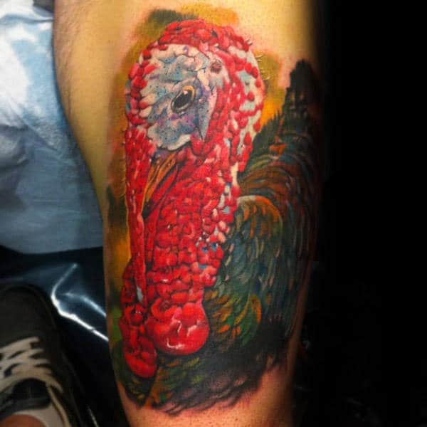 Man With Realistic Turkey Tattoo Design