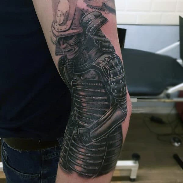 Man With Samurai In Full Armor Traditional Forearm Tattoo