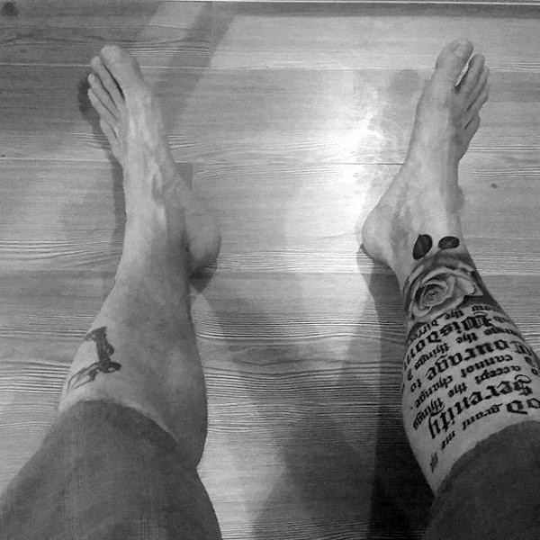 Man With Serenity Prayer Leg Tattoos
