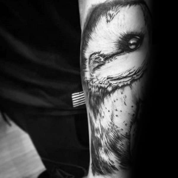 Man With Shaded Barn Owl Forearm Tattoo Sleeve Design