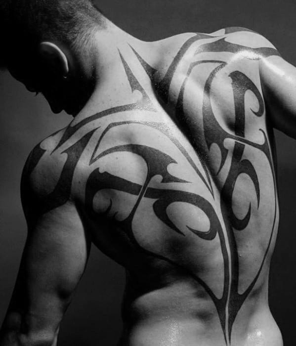 Man With Sick Traditional Black Ink Tribal Full Black Tattoo