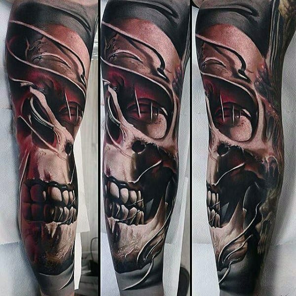 Man With Skull Modern Tattoo Sleeve