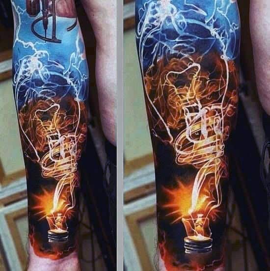 Man With Smoking Lightbulb Forearm Half Sleeve Tattoo