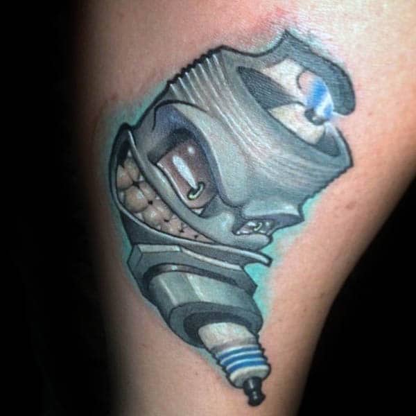 Man With Spark Plug New School Cartoon Tattoo