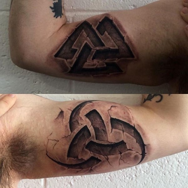 Man With Stone Bicep Tattoos 3d Design Ideas