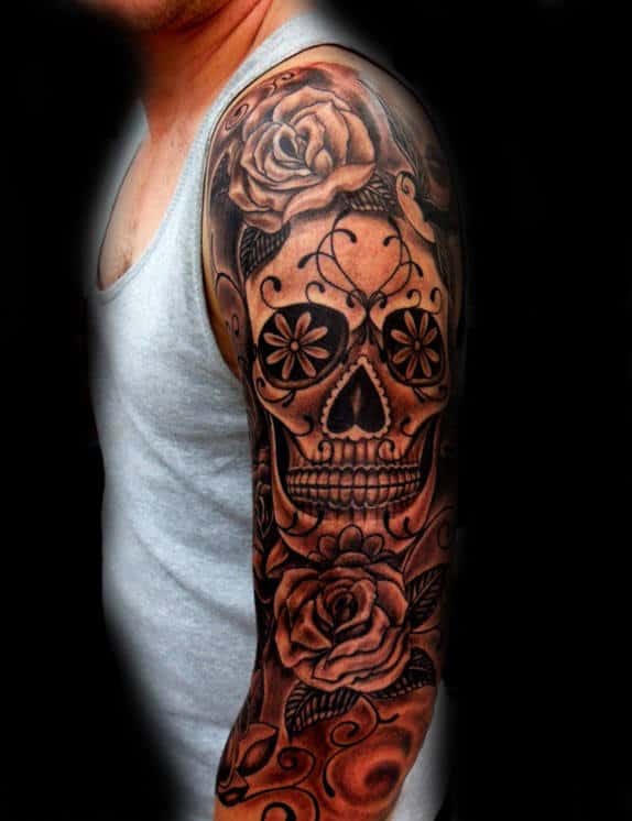 Man With Sugar Skull Full Sleeve Tattoos
