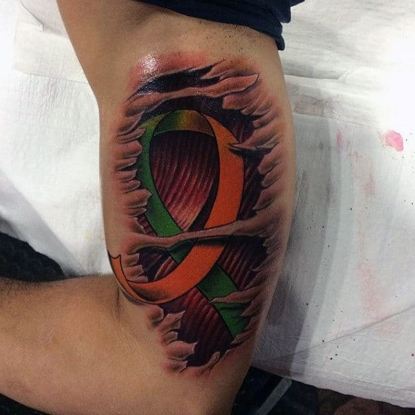 Man With Support Ribbon Bicep Tattoo 3d Realistic Design