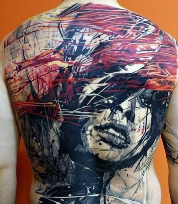 Man With Tattoo Abstract Art On Back
