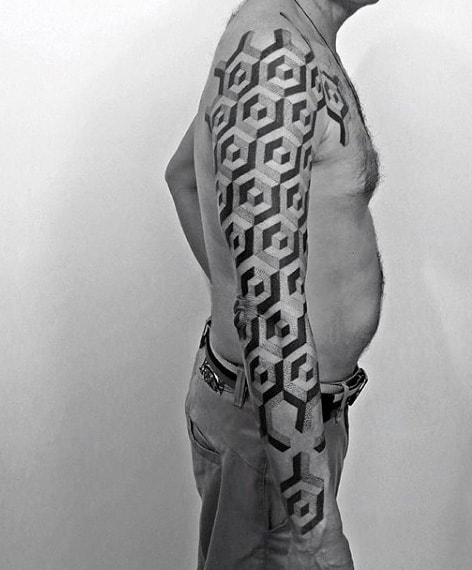 Man With Tattoo Circle Sacred Geometry Designs Down Arm