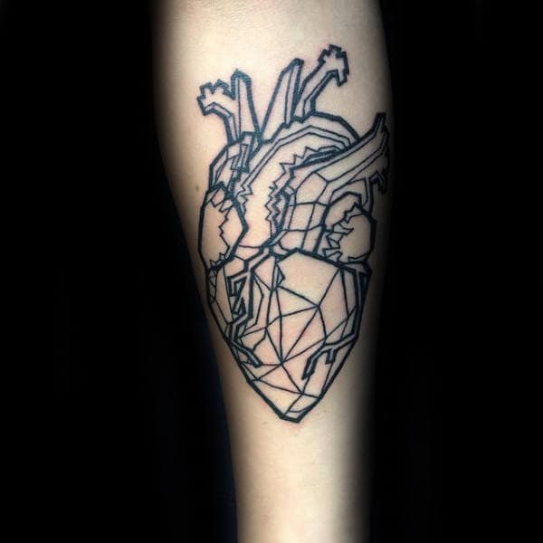 Man With Tattoo Of Geometric Heart On Forearms