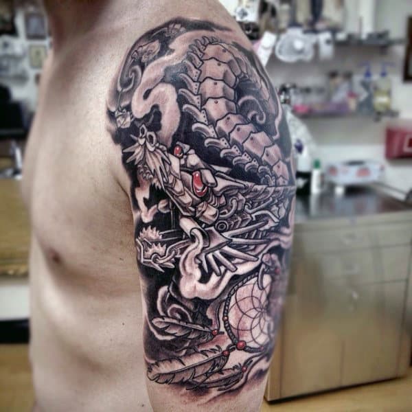 Man With Tattoos Dreamcatcher With Dragon Japanese Style