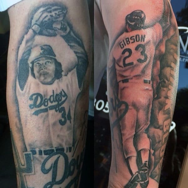 Man With Tattoos Of Baseball