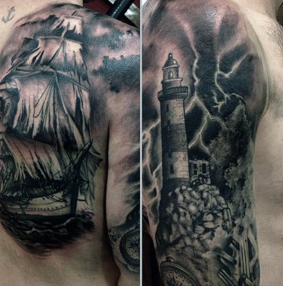 Man With Thunder And Lightning Tattoos