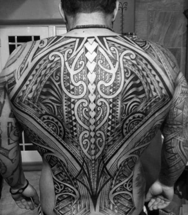 Man With Tribal Tattoos On The Back