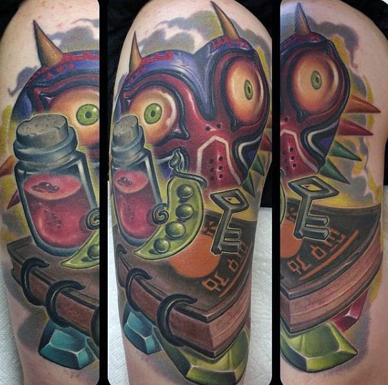 Man With Upper Arm Zelda Tattoo New School Designs