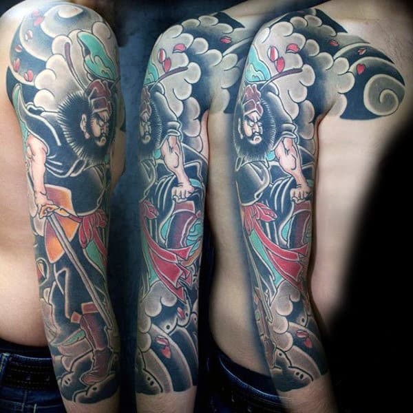 Man With Violent Japanese Sleeve Tattoo