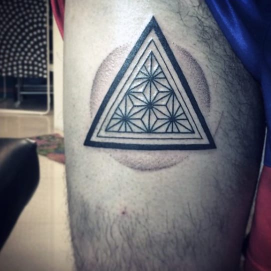 Mandala Designed Triangle Tattoo On Arms For Men