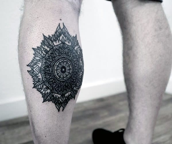 Mandala Leg Calf Flower Tattoo On Men