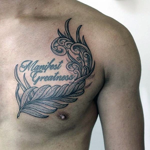 Manifest Greatness Mens Deocrative Fern Tattoo On Upper Chest