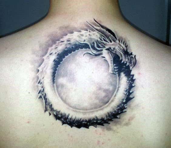 Manly 3d Dragon Ouroboros Mens Back Tattoos