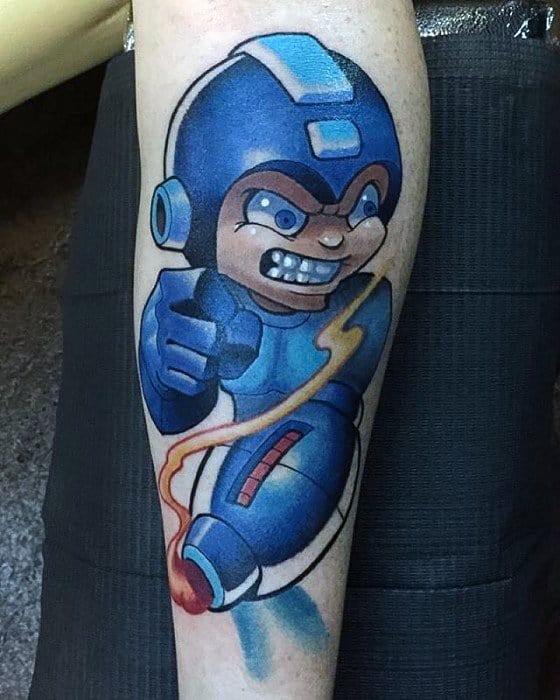Manly 3d Megaman Tattoo Design Ideas For Men On Leg