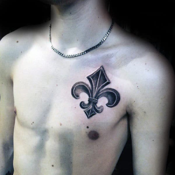 Manly 3d Shaded Fleur De Lis Mens Chest Tattoos