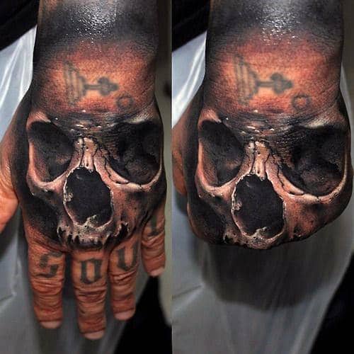 Manly 3d Skull Male Hand Tattoos
