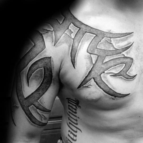 Manly 3d Tribal Male Tattoo Ideas On Arm And Chest