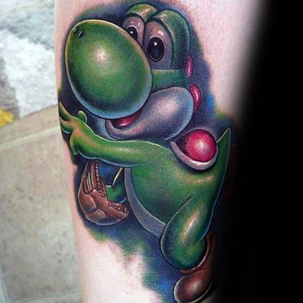 Manly 3d Yoshi Tattoo Design Ideas For Men On Leg