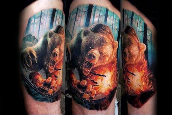 Manly Animal Bear Attack Realistic Nature Tattoo Design For Guys