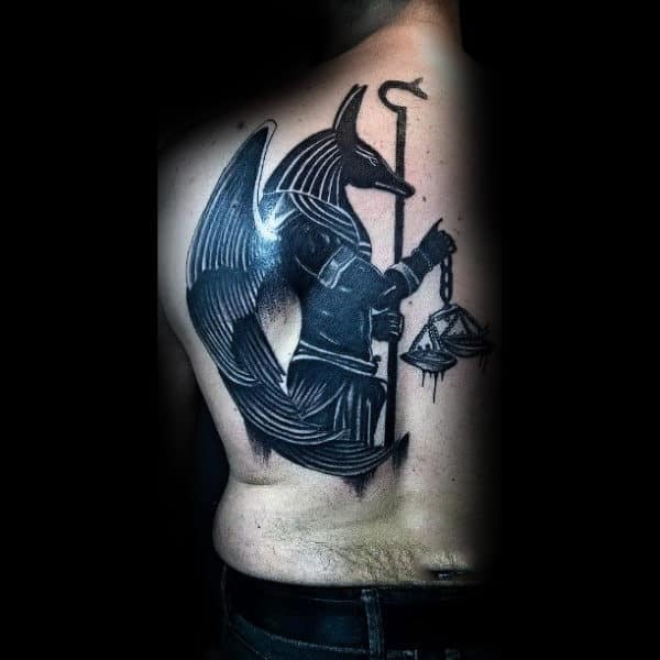 Manly Anubis Black Ink Back Tattoos For Men