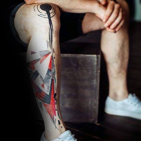 Manly Artsy Guys Shapes Geometric Leg Tattoos