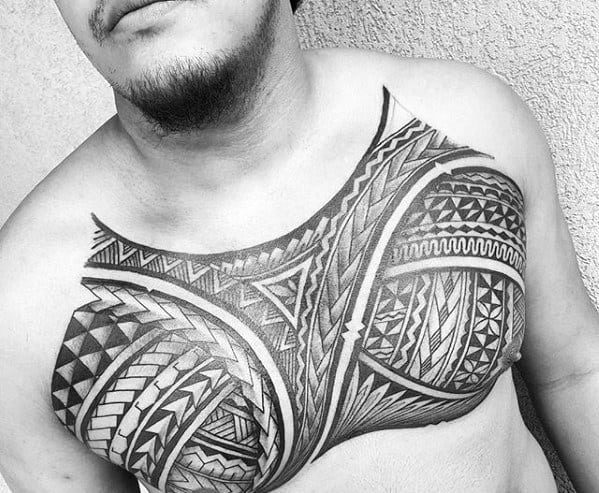 Manly Badass Tribal Tattoo Design Ideas For Men On Upper Chest