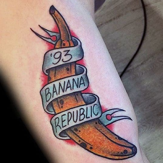 Manly Banana Banner Arm Tattoo Design Ideas For Men