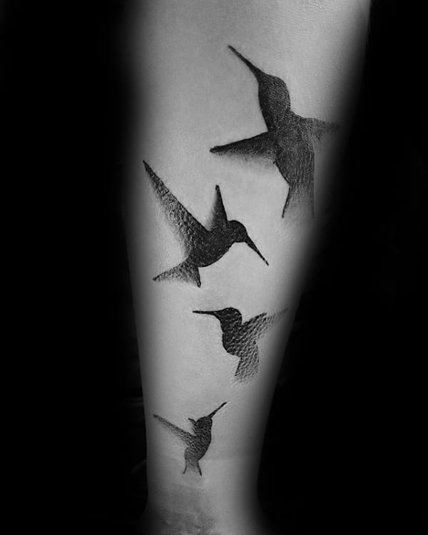 Manly Black Ink Hummingbirds Guys Forearm Tattoo