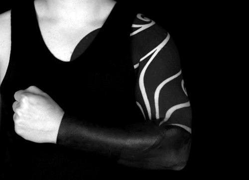 Manly Blackwork Full Sleeve Tattoo For Men With Negative Space Lines