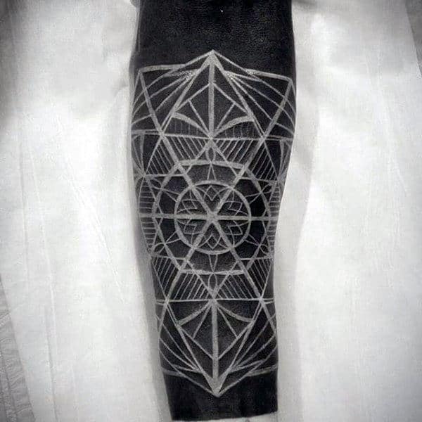 Manly Blackwork Tattoo With Geometric White Ink Overlay