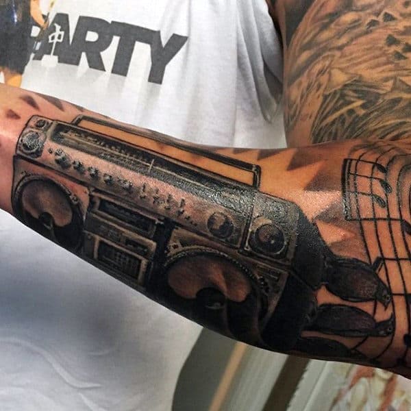 Manly Boombox Guys Outer Forearm Tattoos